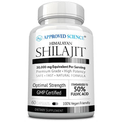 Approved Science Himalayan Shilajit bottle on desk promoting daily energy
