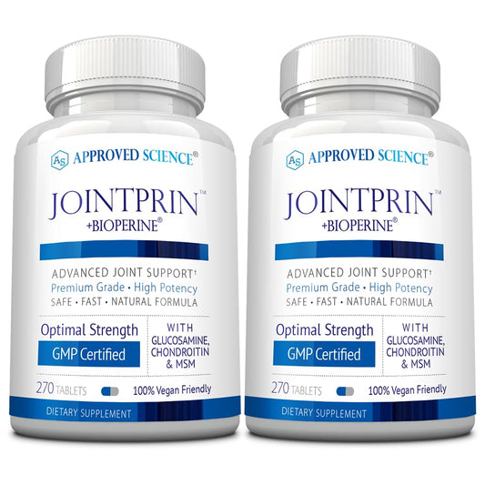 Approved Science Jointprin bottle label showing a 15-in-1 formula for joint support.