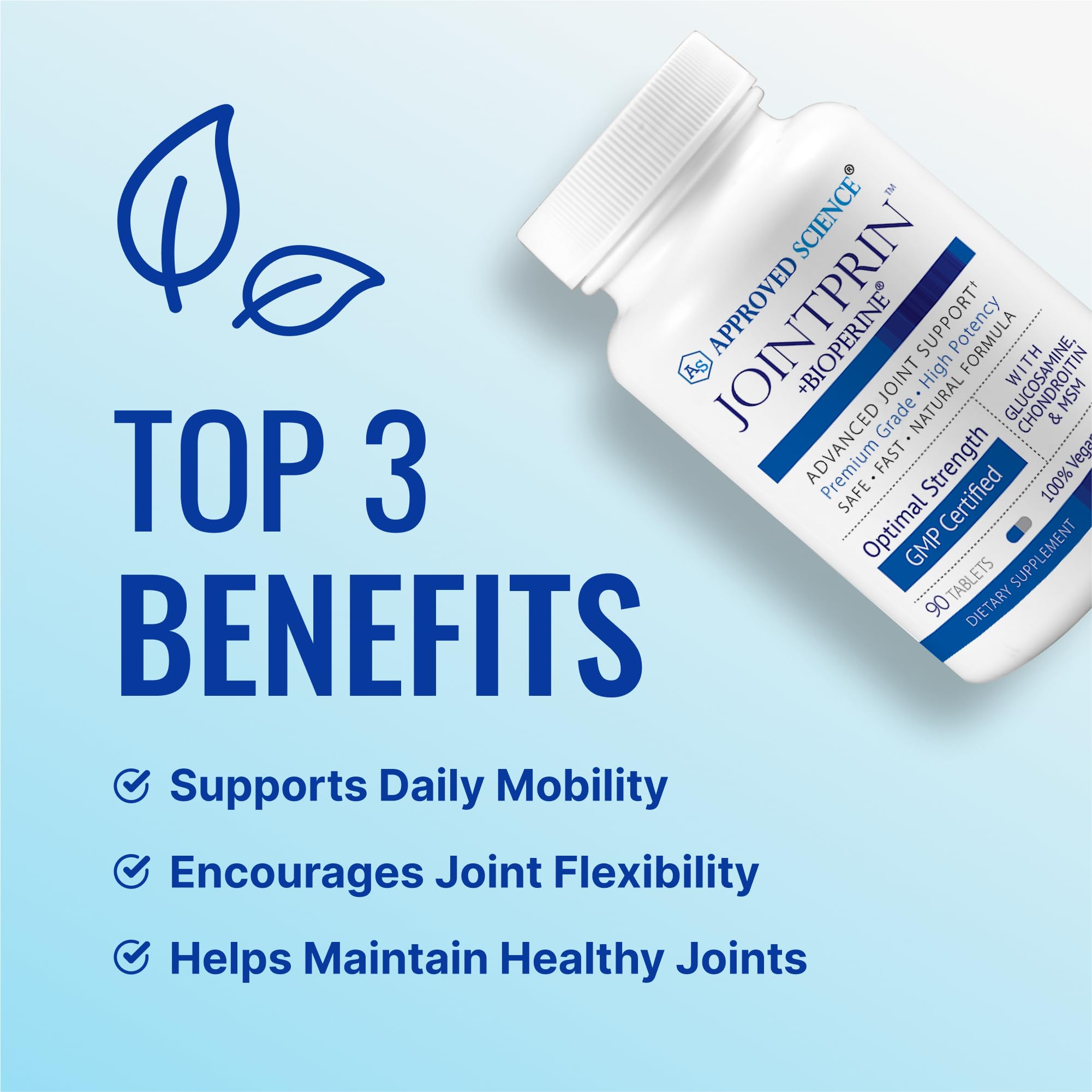 Approved Science Jointprin capsules close-up highlighting the 15-in-1 formula for comprehensive joint support.