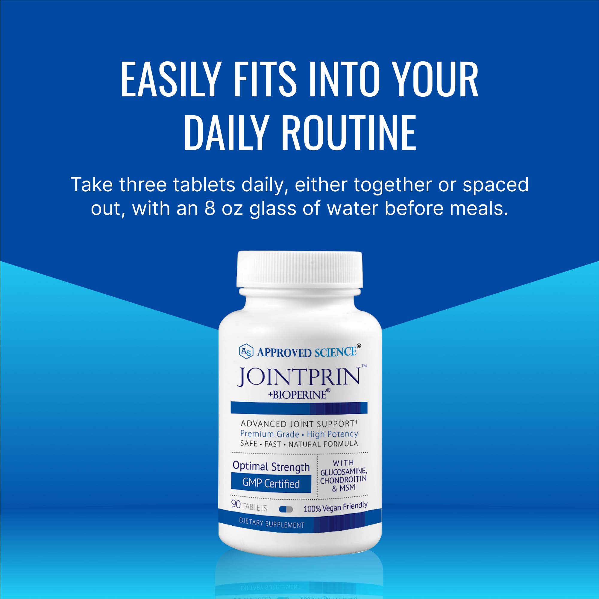 Approved Science Jointprin lifestyle shot suggests daily routine for mobility support.