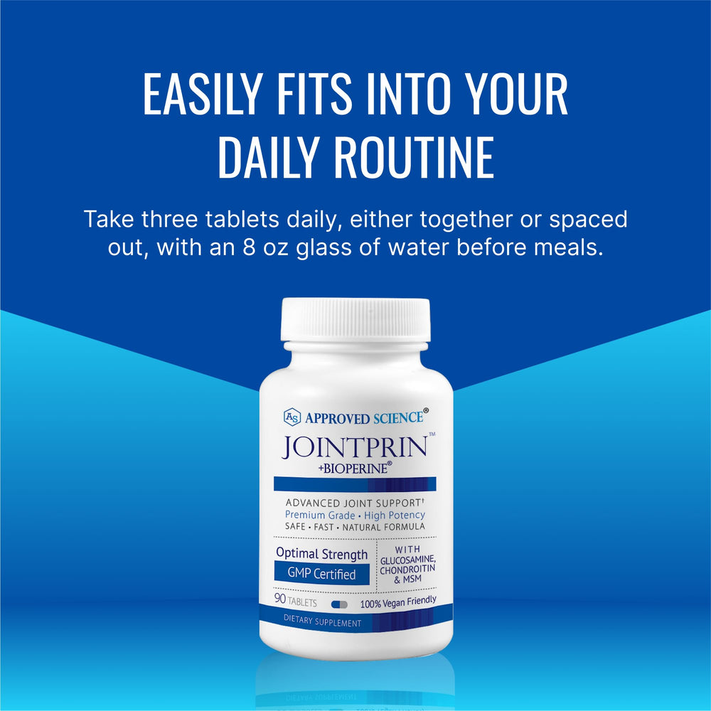 Approved Science Jointprin lifestyle shot suggests daily routine for mobility support.