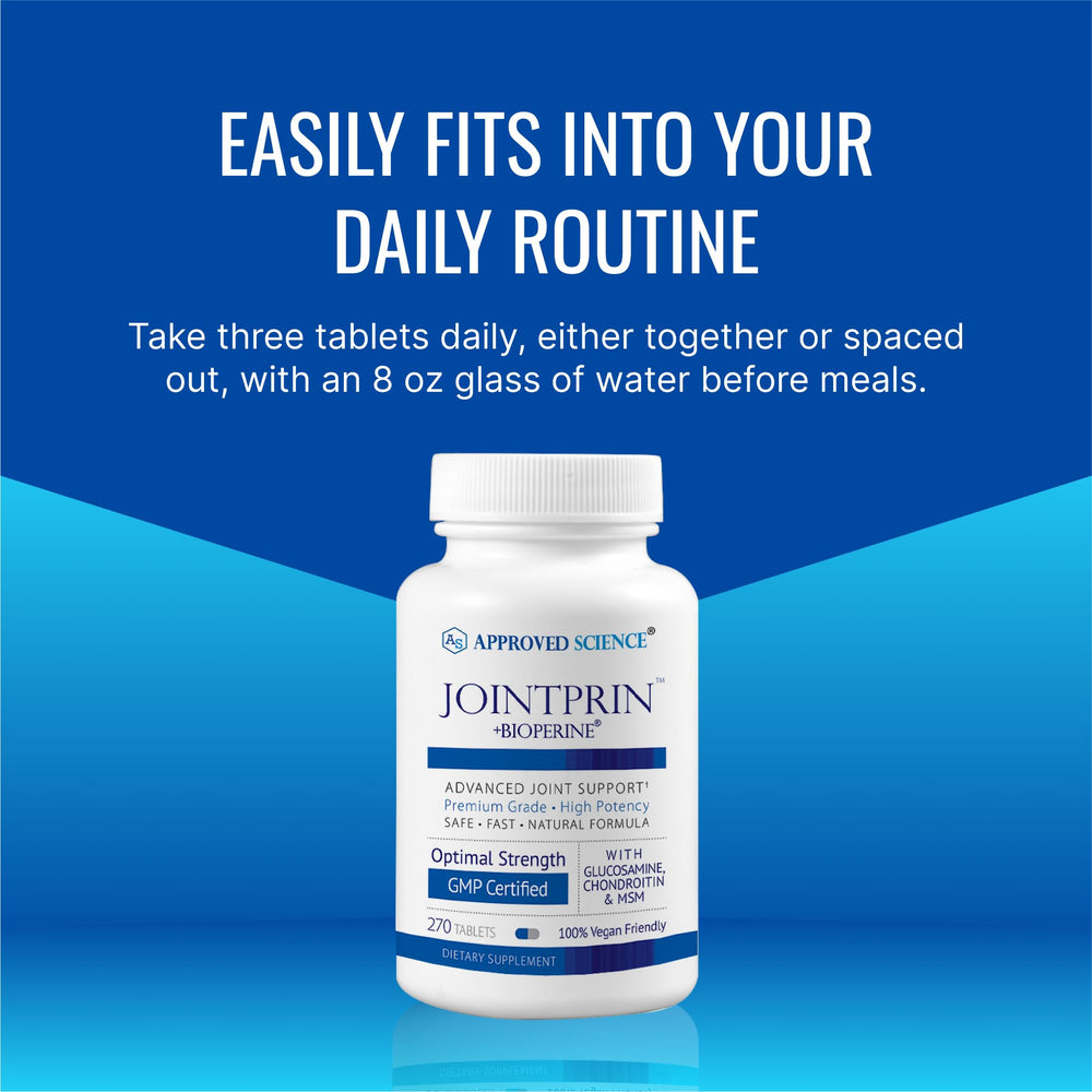 Approved Science Jointprin packaging with key ingredients and serving size highlighted.