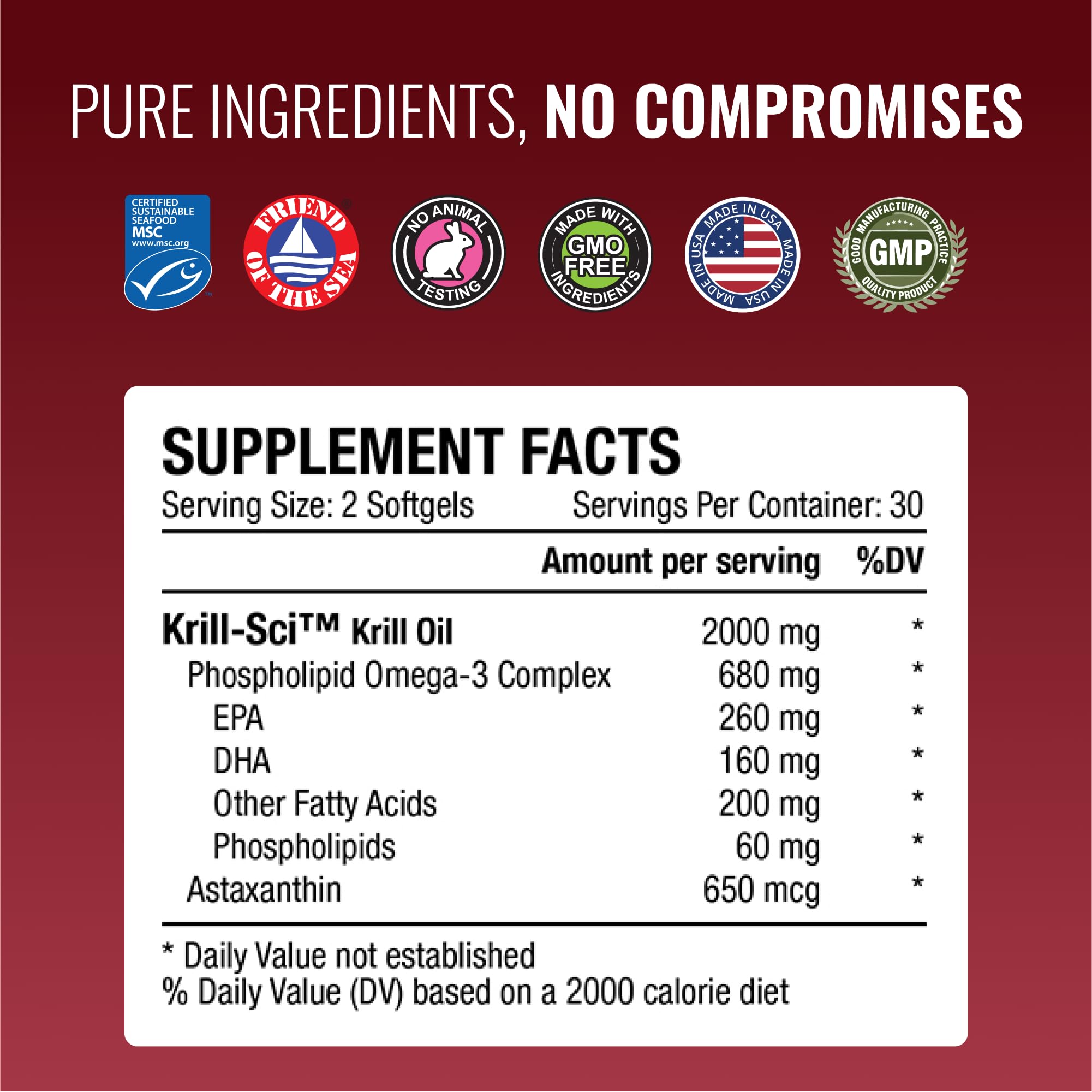 Approved Science Krill Oil USA-made production facility badge indicating cgmp-certified manufacturing.