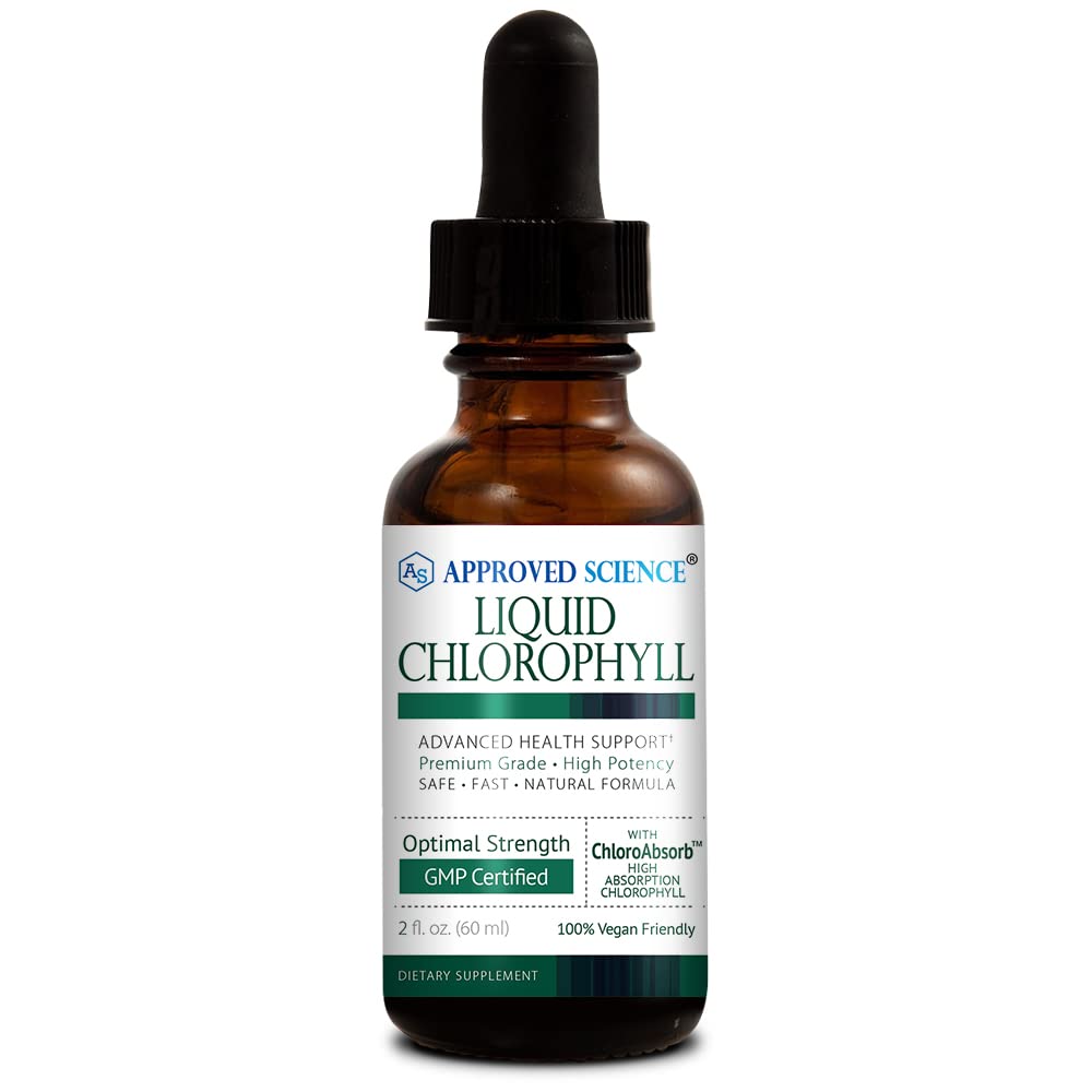Approved Science Liquid Chlorophyll bottle pour with mint flavor for easy dosing.