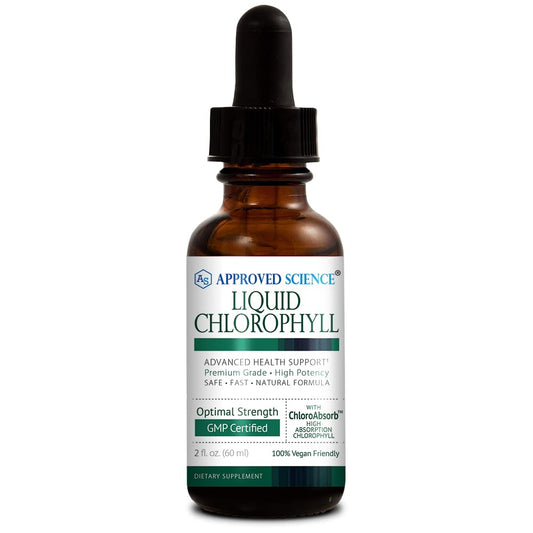 Approved Science Liquid Chlorophyll bottle pour with mint flavor for easy dosing.
