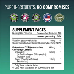 Approved Science Liquid Chlorophyll glass with drops suggests easy daily use.