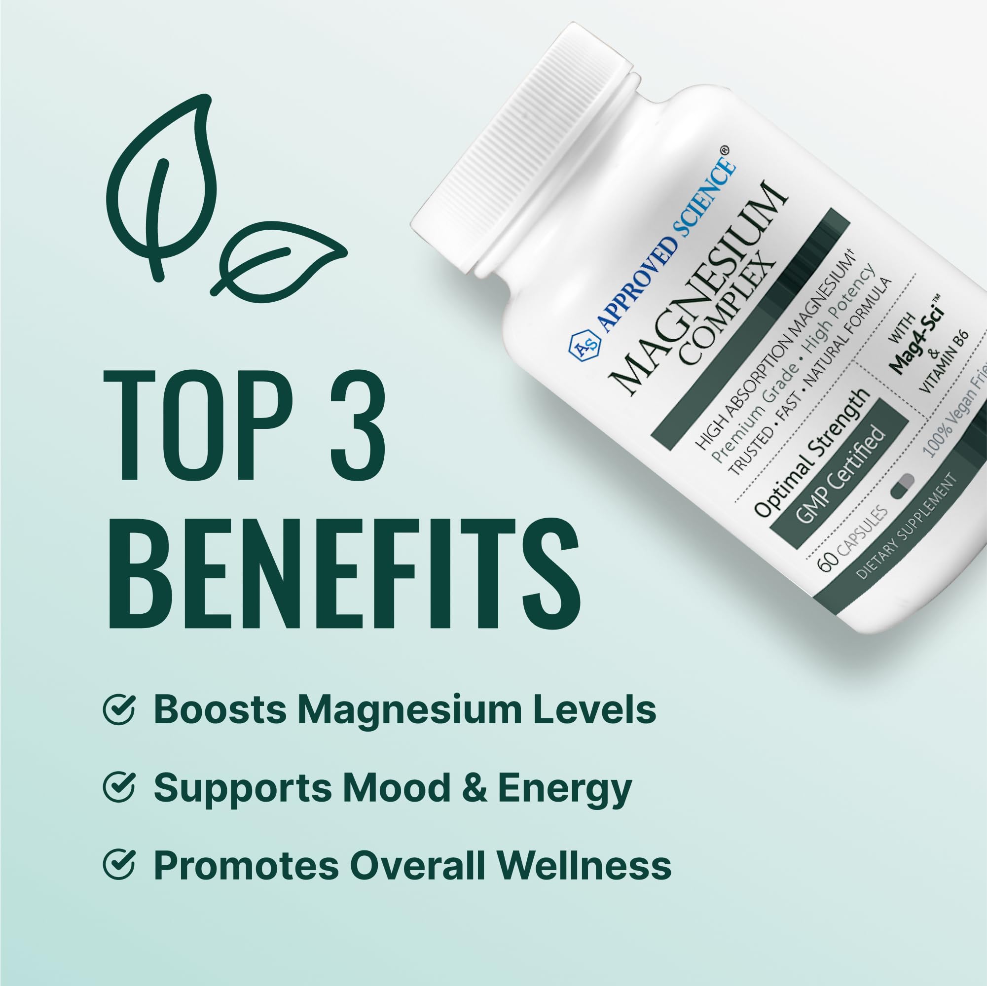 Approved Science Magnesium Complex Bioperine and B6 for enhanced absorption.