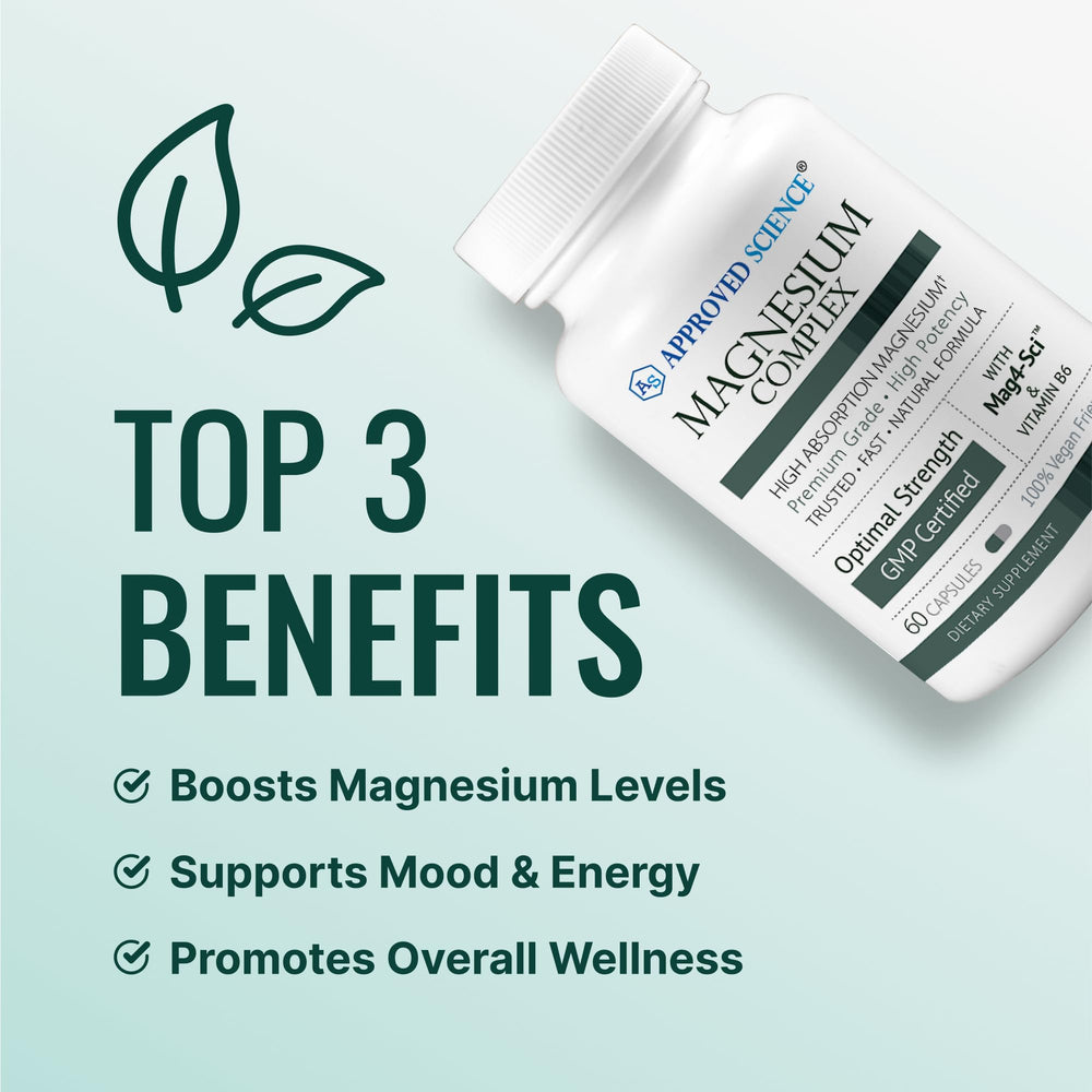 Approved Science Magnesium Complex Bioperine and B6 for enhanced absorption.