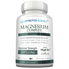 Approved Science Magnesium Complex bottle showing high absorption formula for daily support.