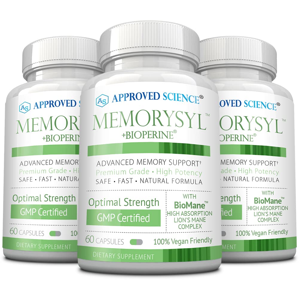 Approved Science MemorySyl bottle shows Lions Mane for focus support.