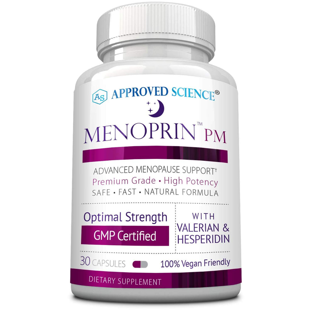 Approved Science Menoprin PM bottle front for nighttime support