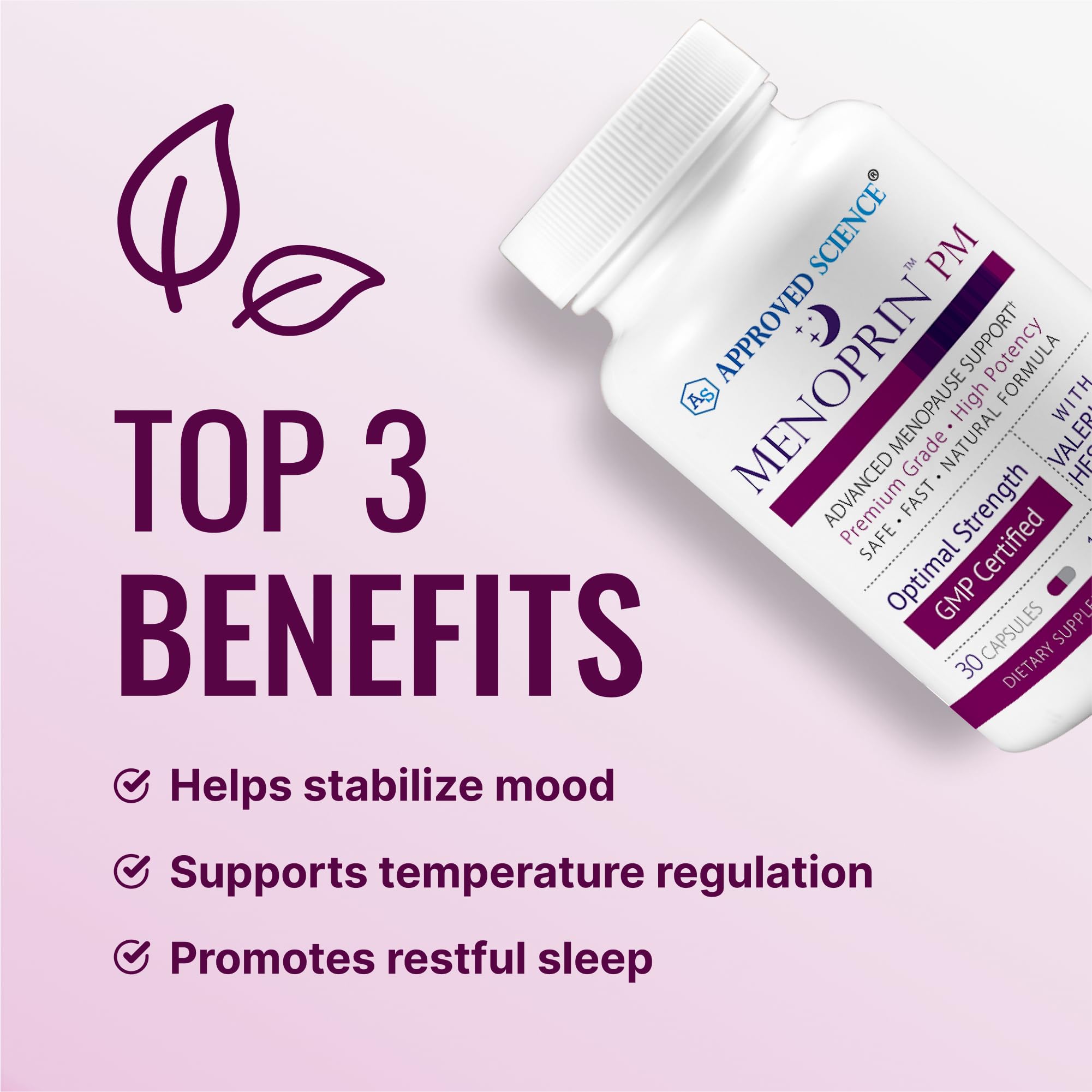 Closeup of Menoprin PM capsule highlighting valerian and melatonin