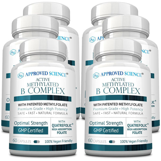 Approved Science Methylated B Complex bottle front shows full-spectrum B vitamins for daily support