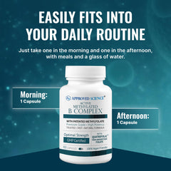In-use scene of Approved Science Methylated B Complex as part of daily routine