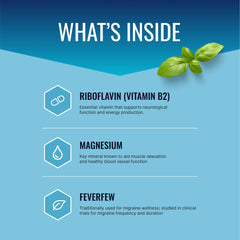 Approved Science Migranex capsules close-up highlighting magnesium and feverfew ingredients for balance.