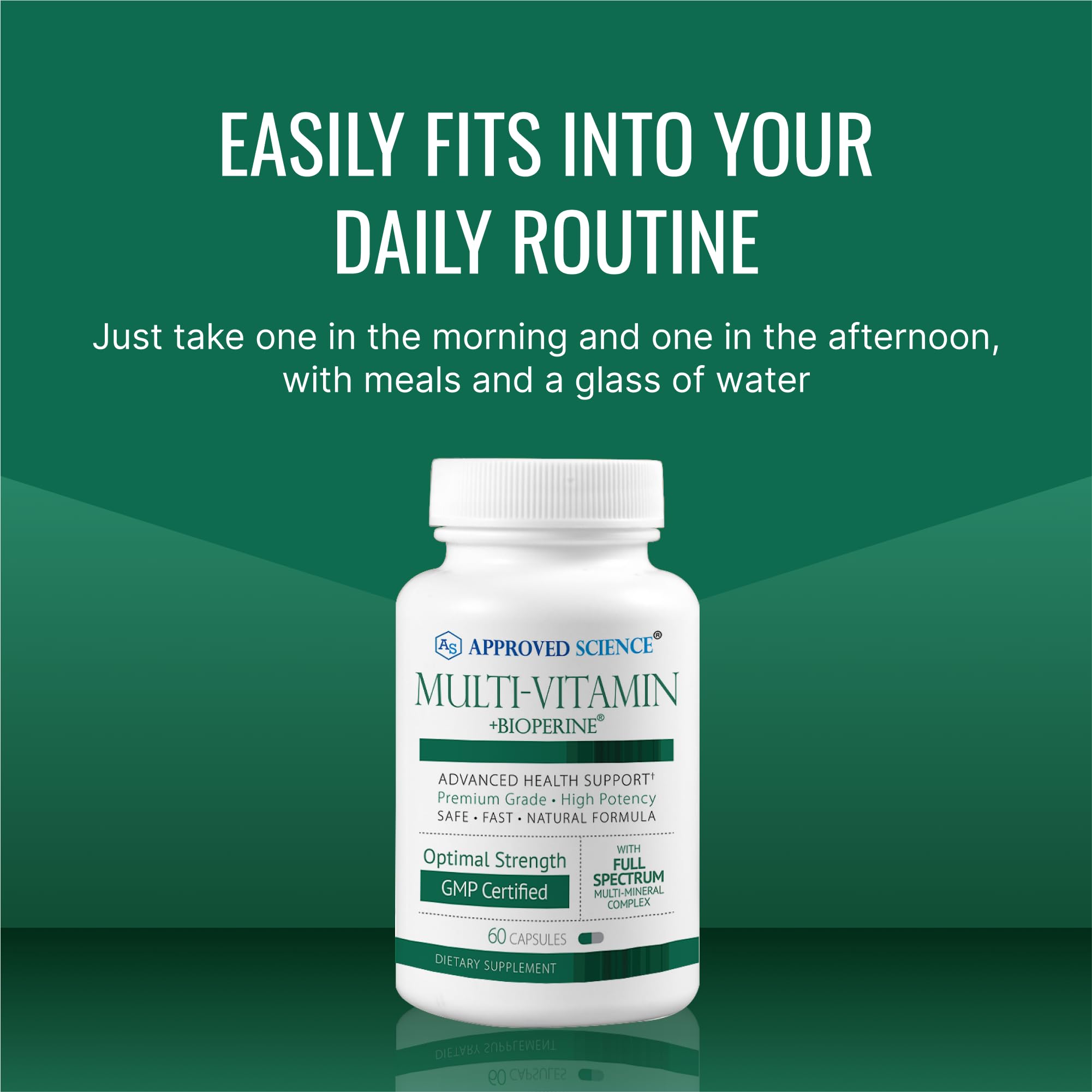 Approved Science Multi-Vitamin ingredients graphic emphasizing bioavailability and plant antioxidants.