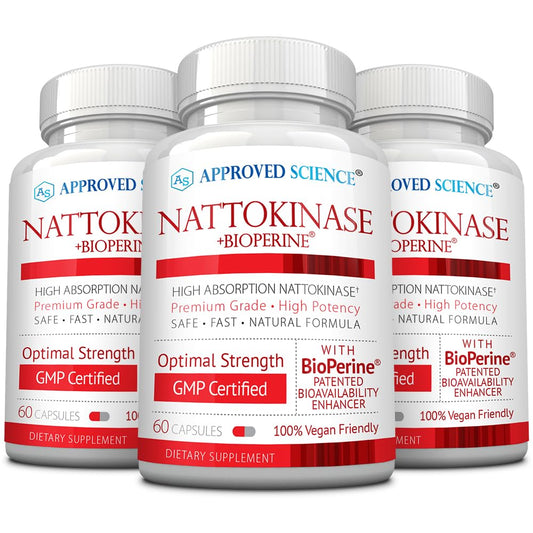 Approved Science nattokinase bottle with cap—daily support for circulation.