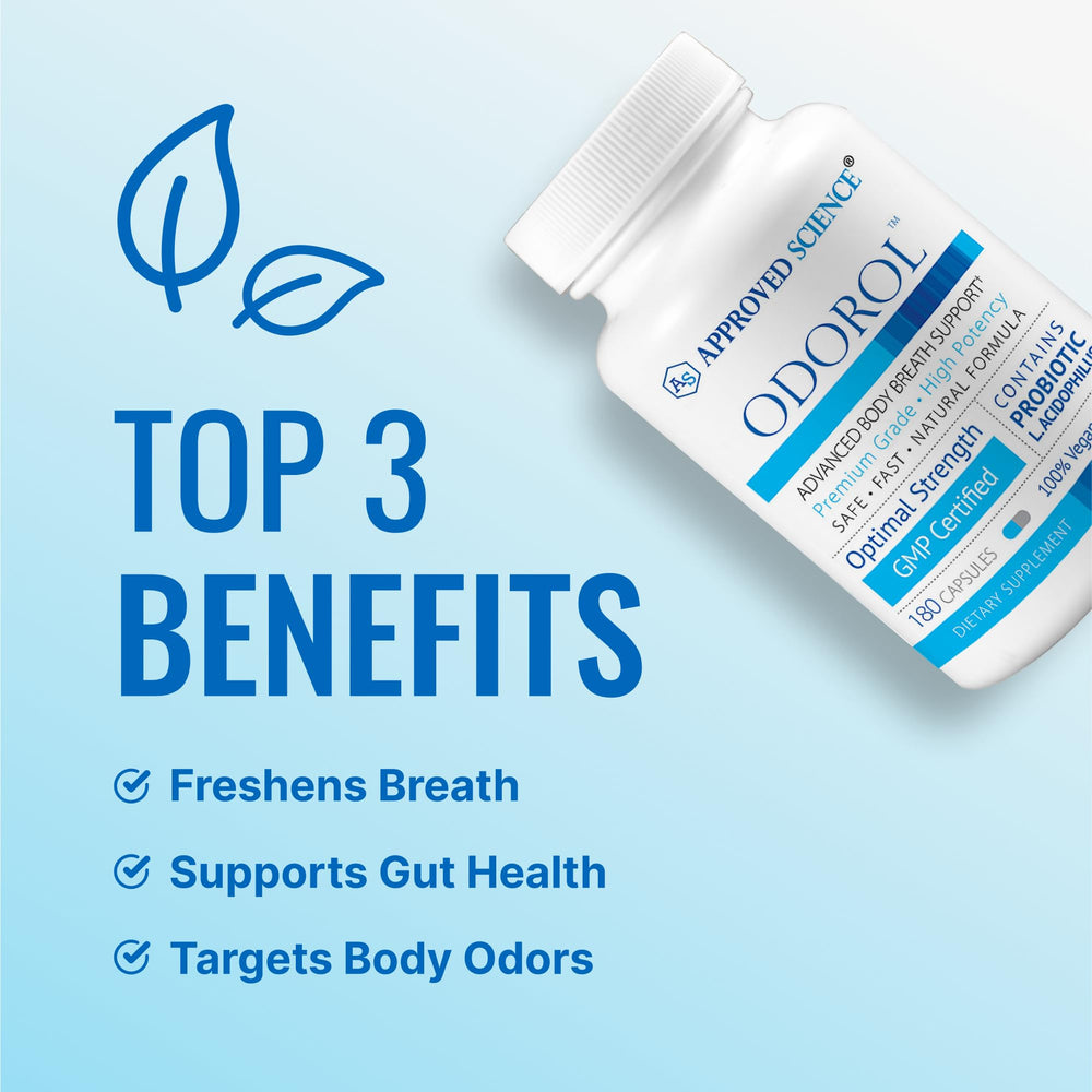 Approved Science Odorol capsules closeup highlighting probiotic blend
