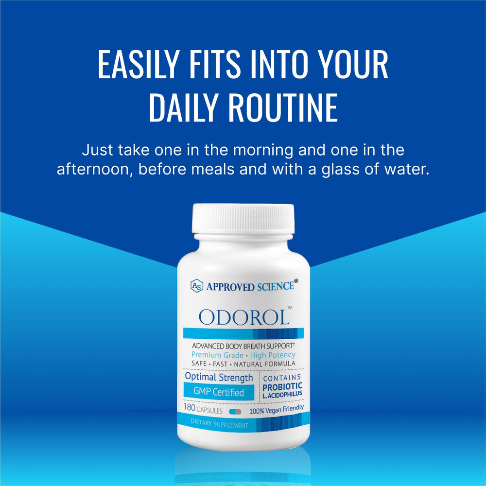 Approved Science Odorol capsules in hand for daily hygiene