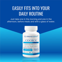 Approved Science Odorol capsules in hand for daily hygiene