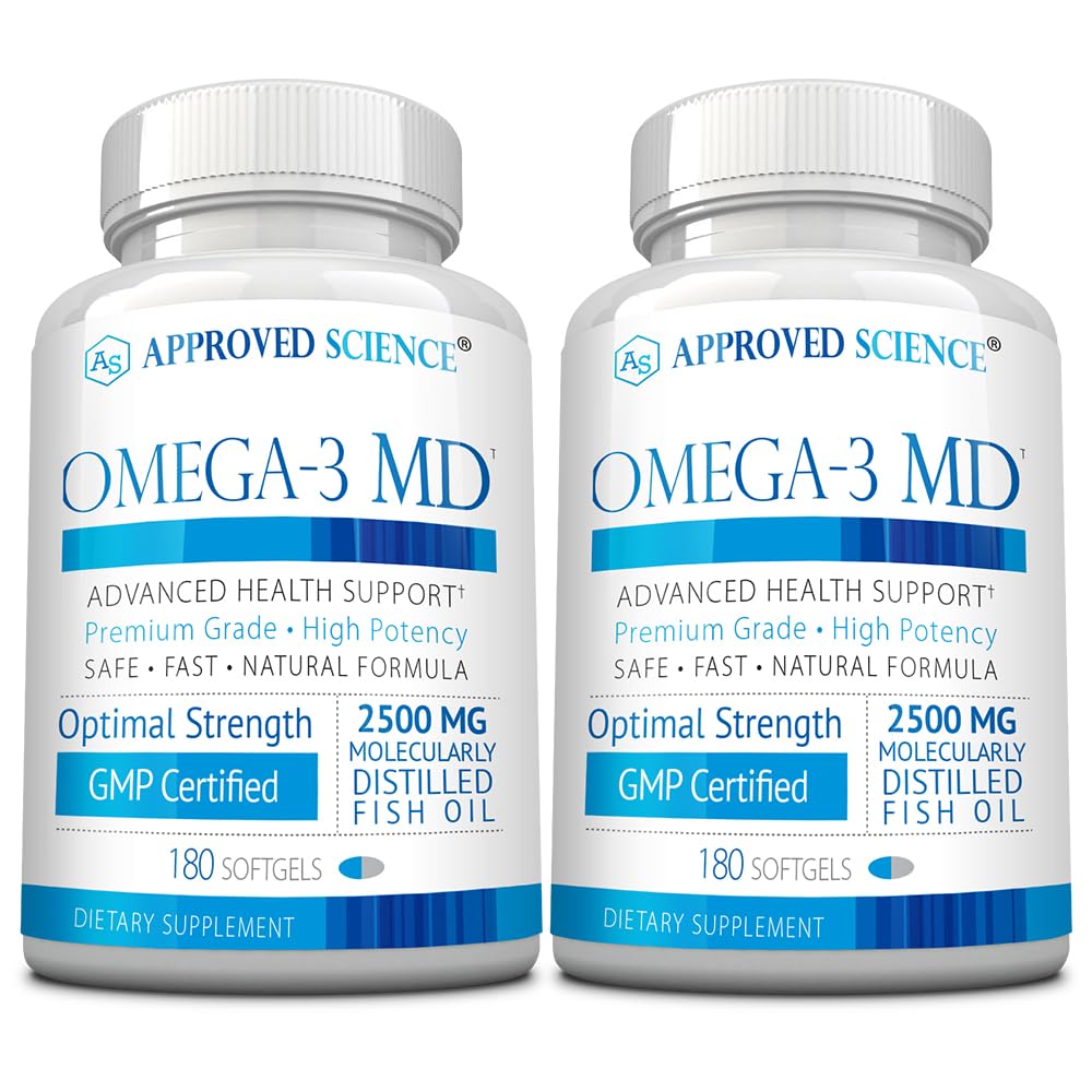 Approved Science Omega-3MD bottle front showing packaging for daily use