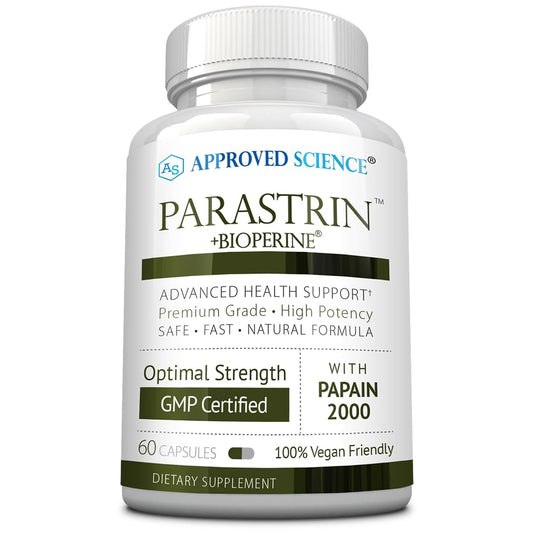 Approved Science Parastrin bottle front with vegan capsules for daily wellness