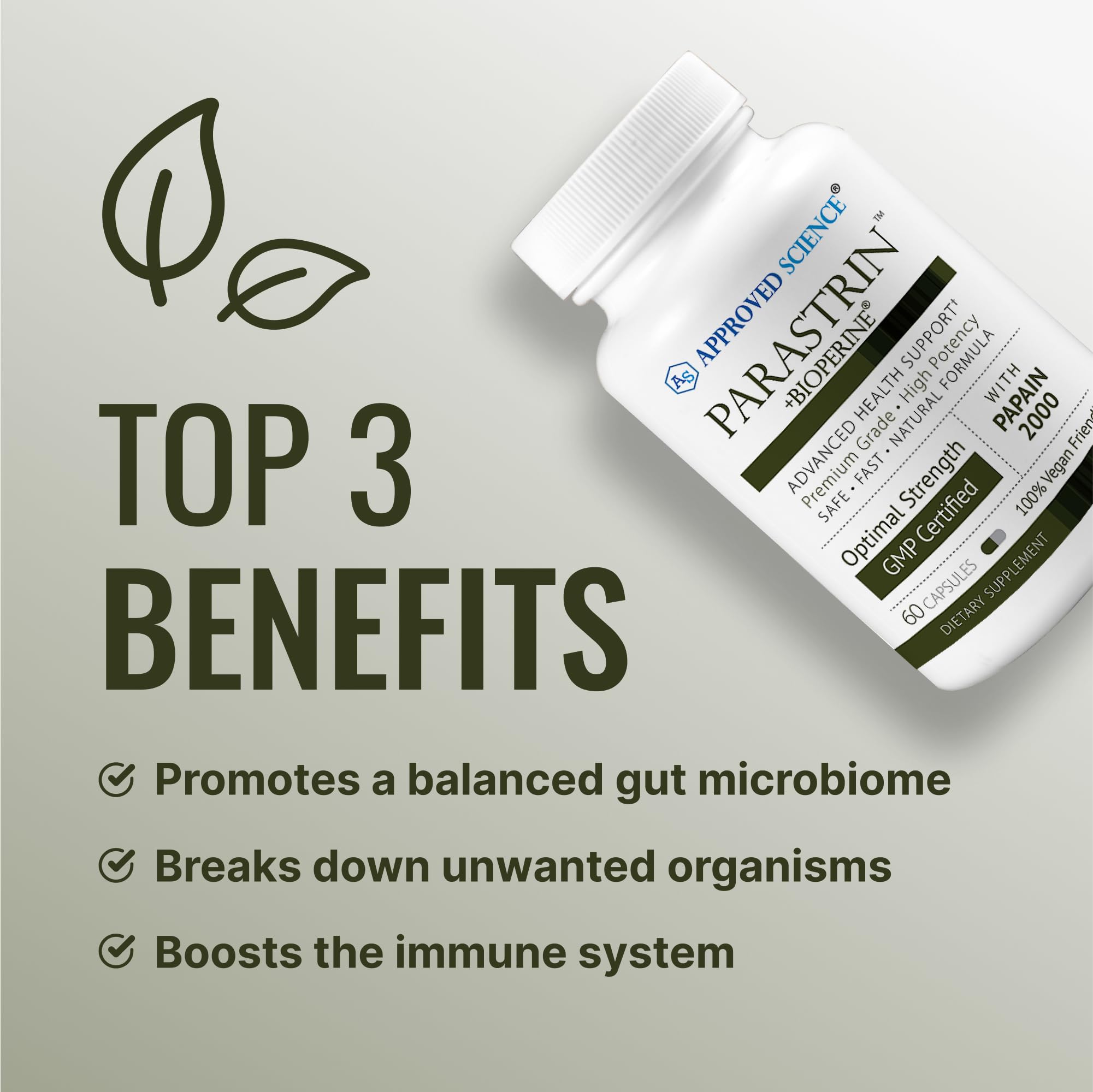 Approved Science Parastrin capsule closeup shows vegan capsules.