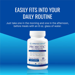 Approved Science Probiotic box packaging communicates quality and third-party testing.