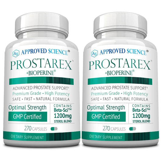 Approved Science Prostarex bottle front features a full-spectrum prostate support blend for daily wellness.