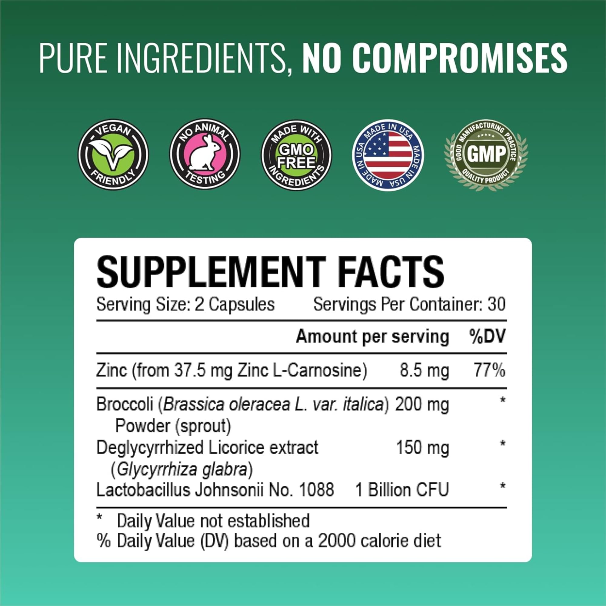 Third-party tested label on Pyloriprin for purity and potency.