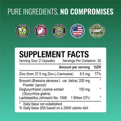 Third-party tested label on Pyloriprin for purity and potency.