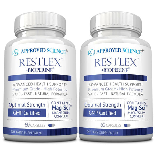 Approved Science Restlex bottle front view for calming evening support.