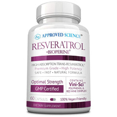 Approved Science Resveratrol bottle front showing potency for daily wellness