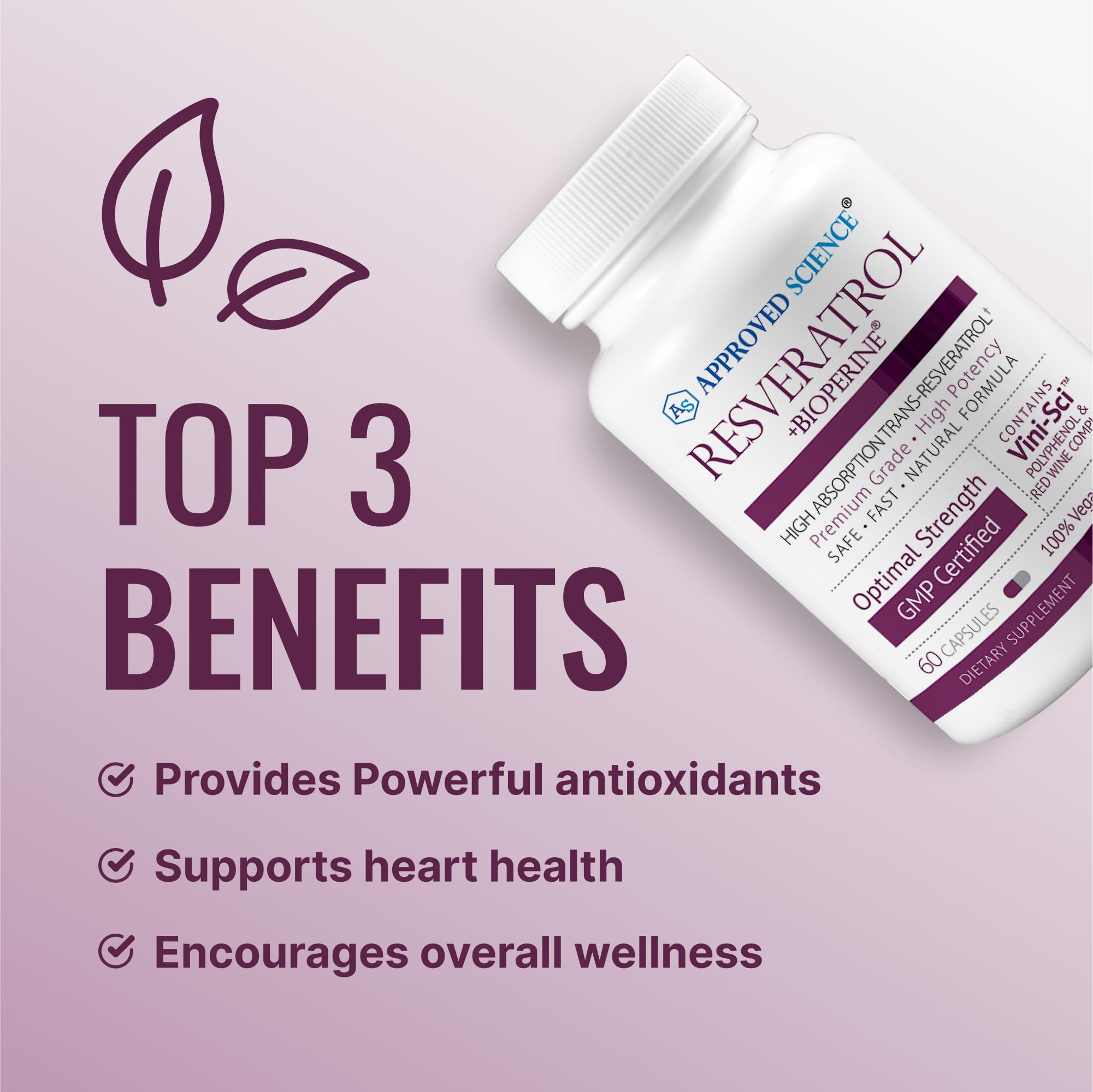Label detail emphasizing 98% purity and Bioperine for absorption