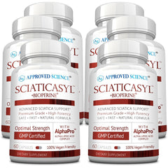 Approved Science Sciaticasyl bottle featuring B Absorb for nerve support and energy.