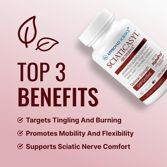 Approved Science Sciaticasyl magnesium glycinate capsules for muscle relaxation.