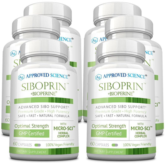 Approved Science Siboprin bottle front promotes gut balance and daily wellness