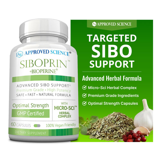 Approved Science Siboprin bottle front showcases vegan digestive support
