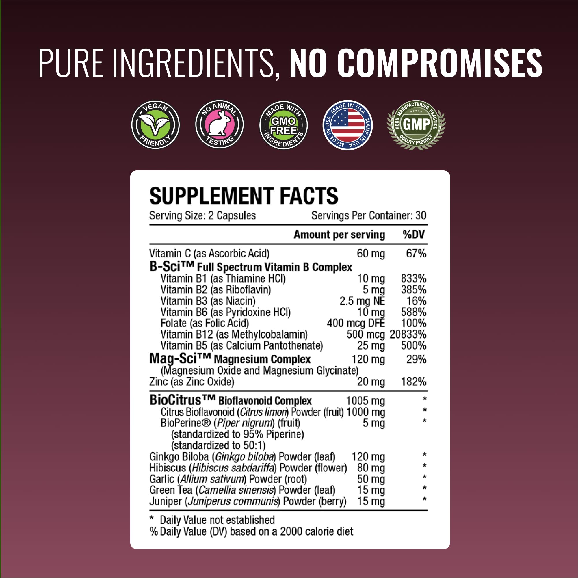 Approved Science Tinnitol packaging shows BioCitrus 1000 mg bioflavonoids.