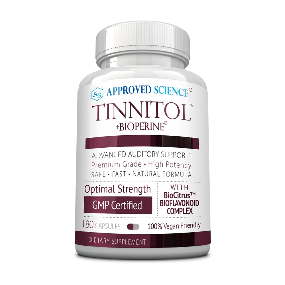 Approved Science Tinnitol bottle front showing vegan formula for tinnitus support