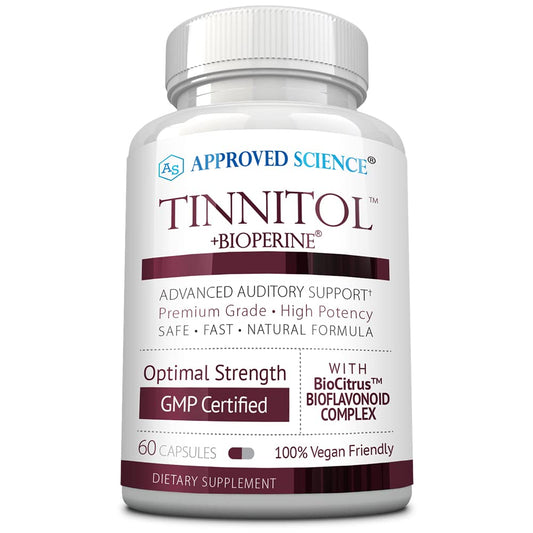 Approved Science Tinnitol bottle front view for daily tinnitus support.