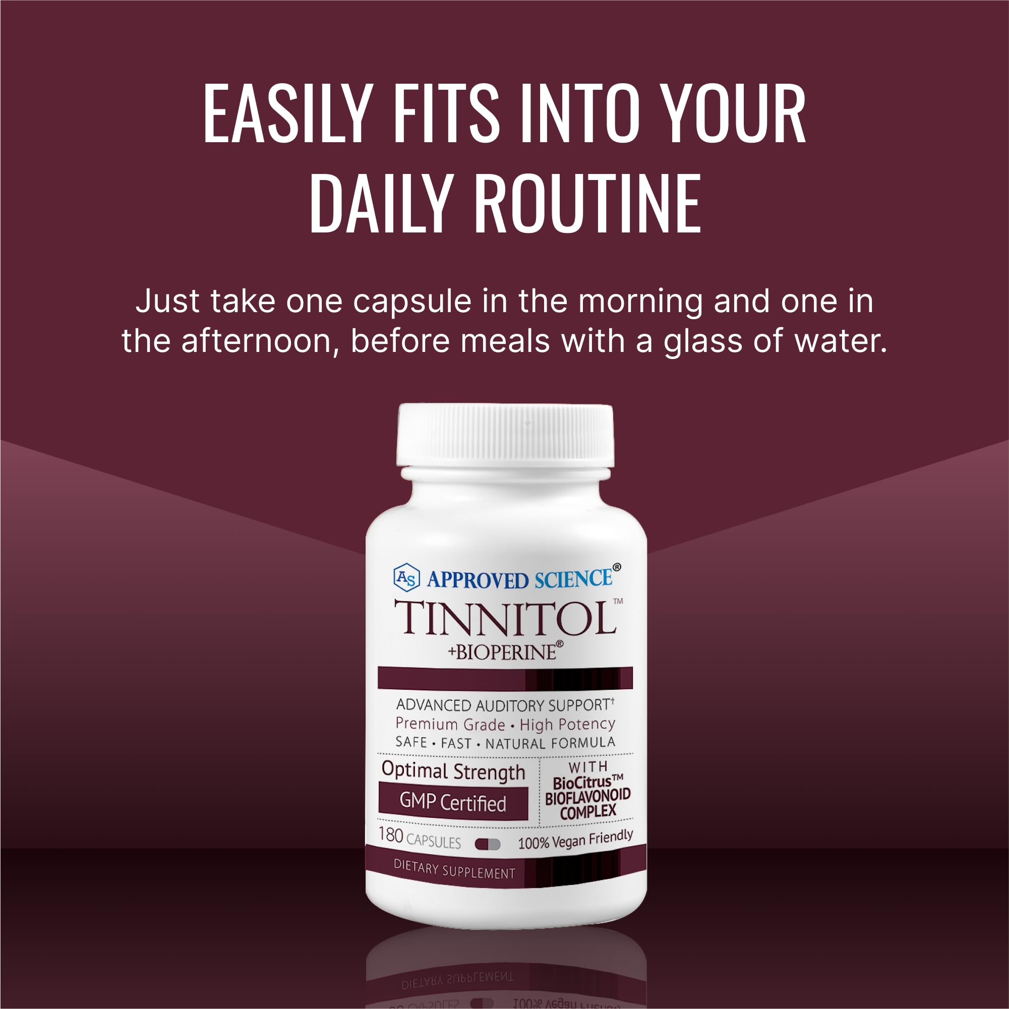 Approved Science Tinnitol six-month pack label for long-term planning.