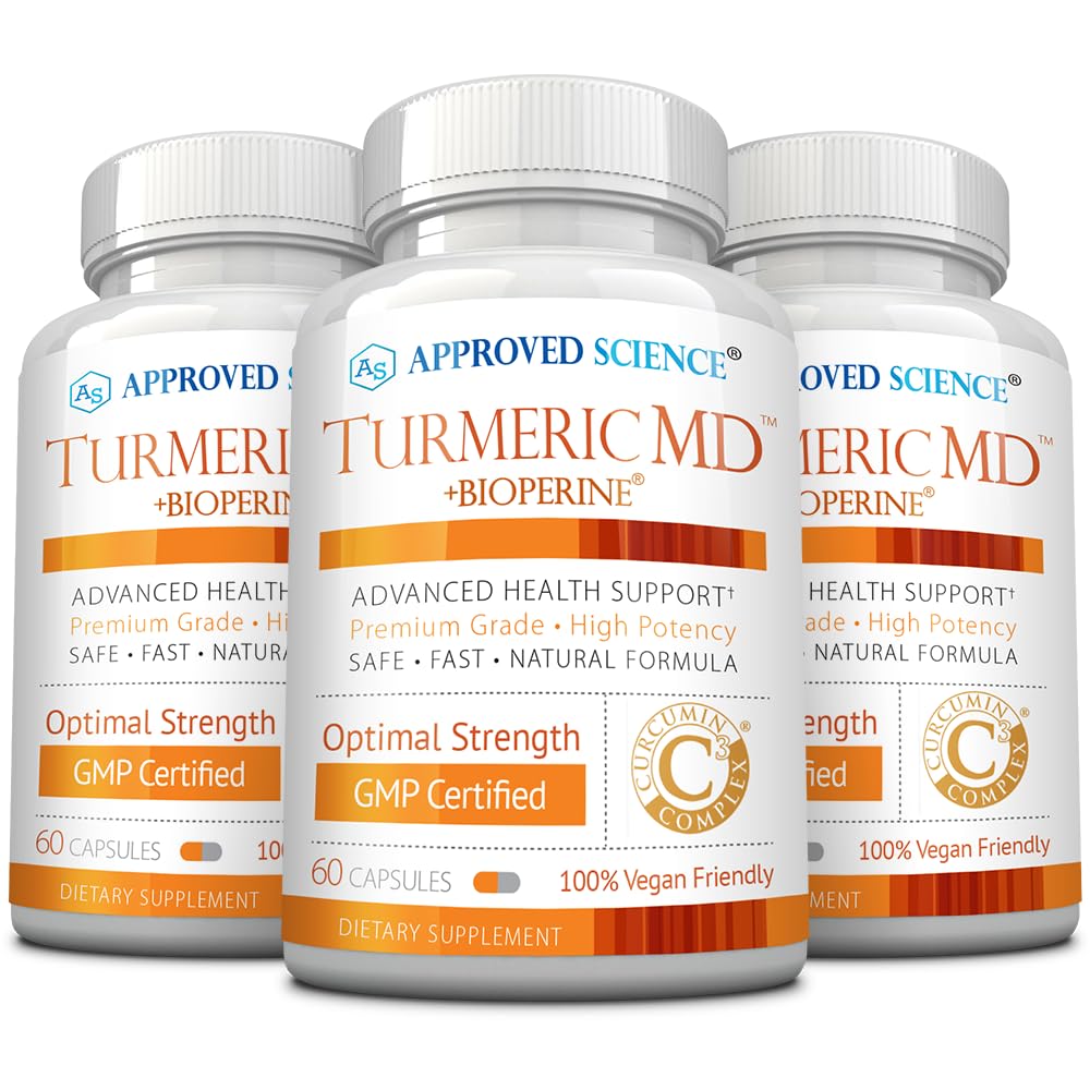 Approved Science Turmeric MD bottle front view supports daily vitality with 180 capsules