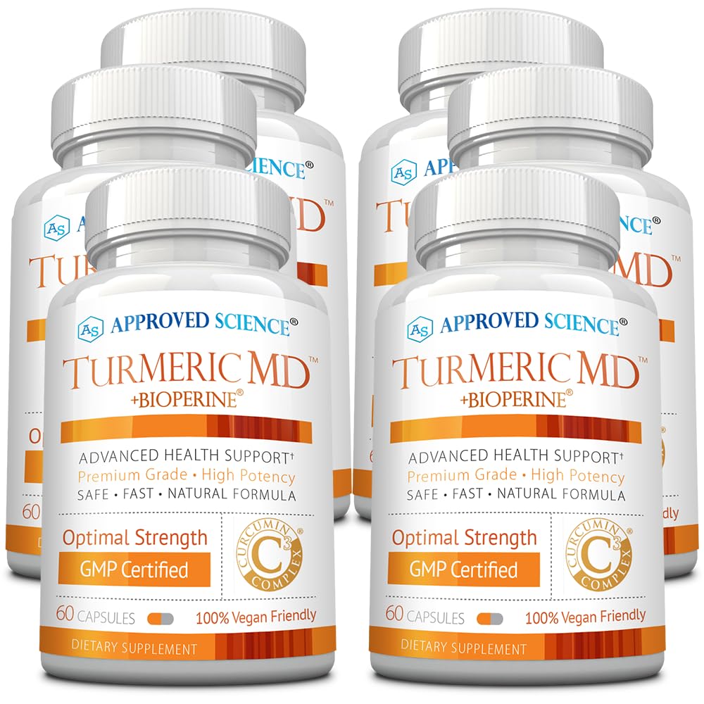 Approved Science Turmeric MD bottle front with capsules for daily wellness.