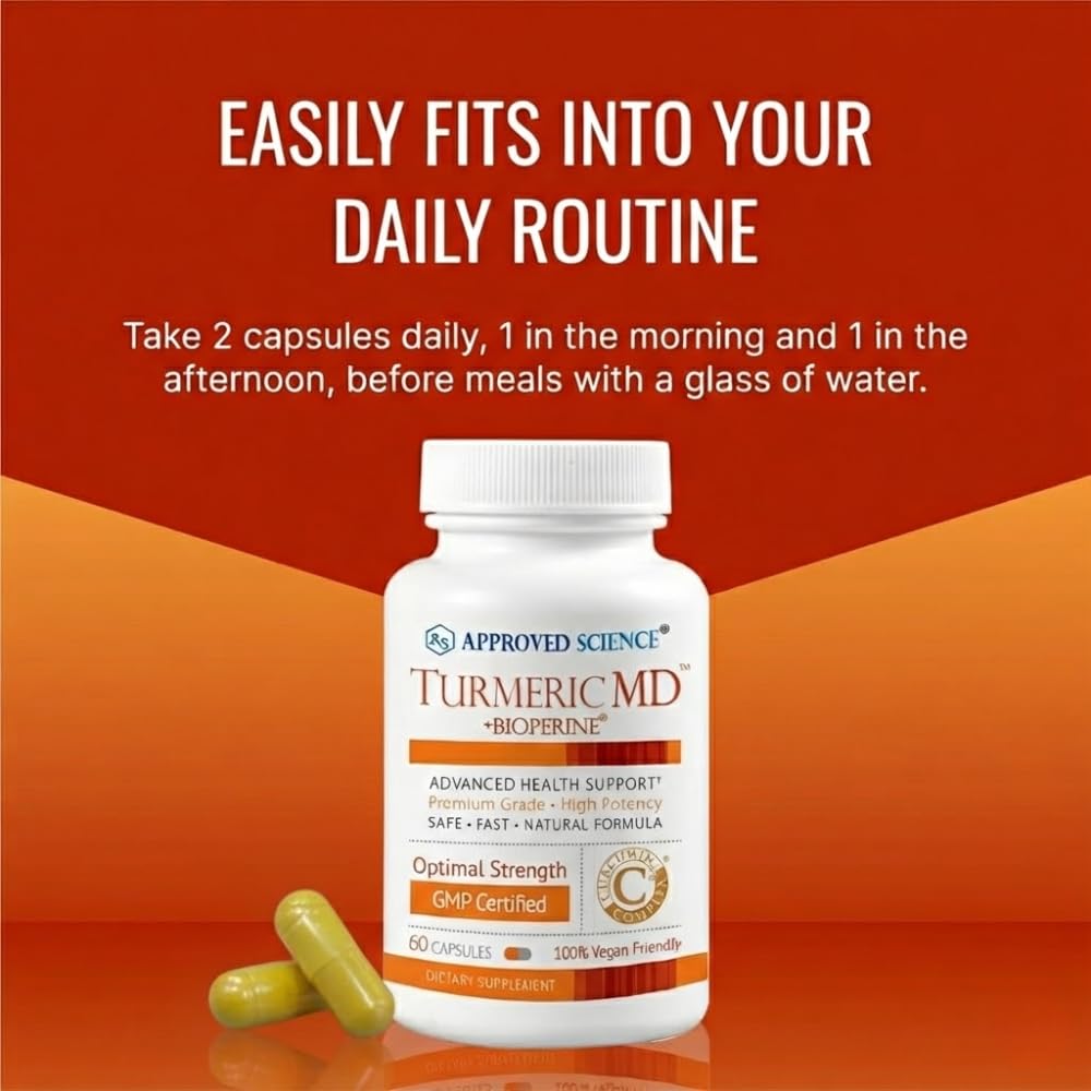 Approved Science Turmeric MD vegan badge communicates clean, plant-based formula