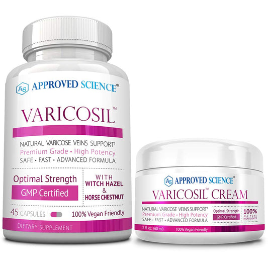 Approved Science Varicosil bottle for daily vascular wellness support.