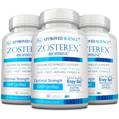 Approved Science Zosterex bottle front displaying label for immune support