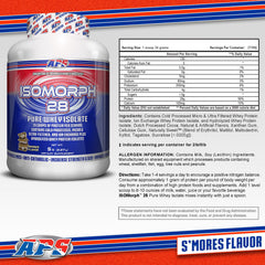 APS Nutrition Isomorph 28 bottle side label shows low carb and fat benefits for dieting