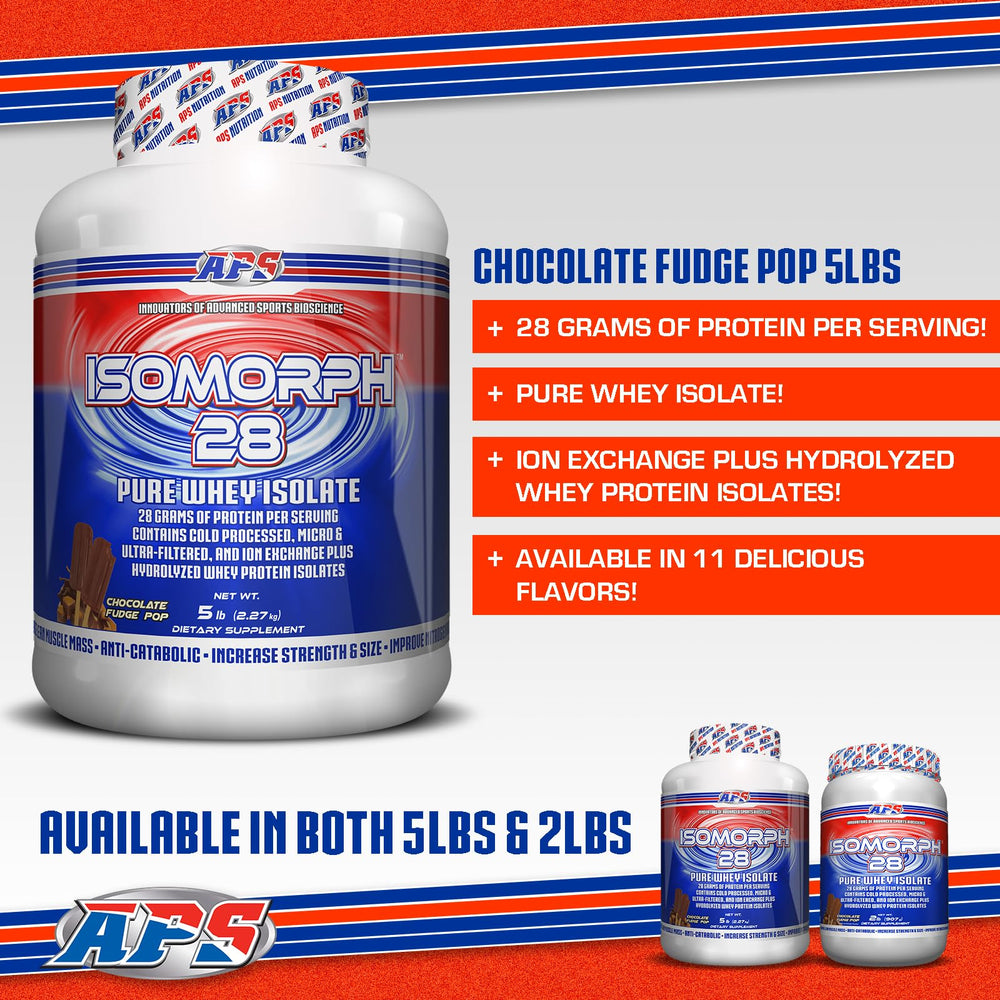 APS Nutrition Isomorph 28 label close-up, noting low carbs and high protein per serving.
