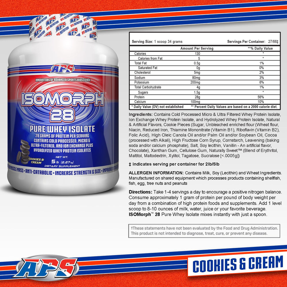 Isomorph 28 scoop and tub showing ready-to-use protein serving.